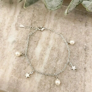 925 Sterling Silver Star & Pearl Bracelet Dainty Bracelet Thin Charm Bracelet